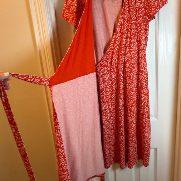 Boden Women’s Orange Wrap Knee Length Dress with Botanical Leaf Print Stretchy - Picture 5 of 12